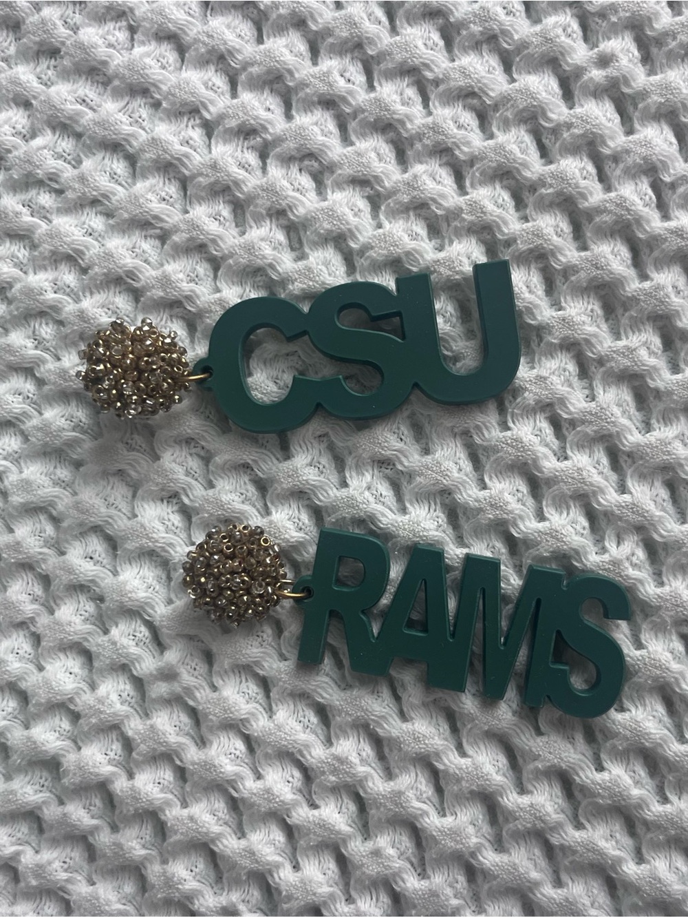 Custom Rams Logo Drop Earrings with Gold Bead Studs